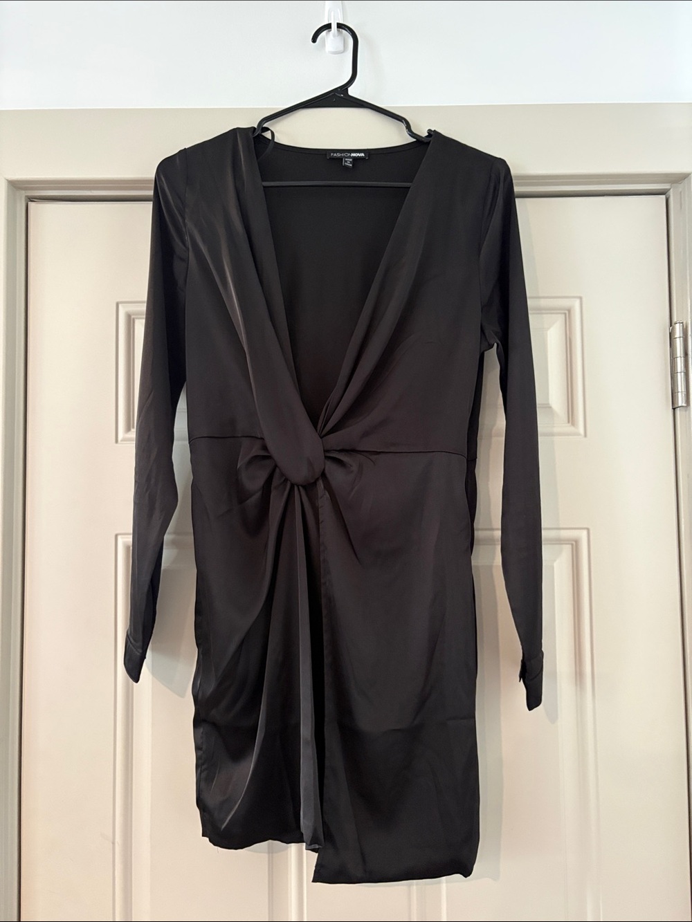 Fashion Nova Black Long Sleeve Twist-Knot Mini Dress